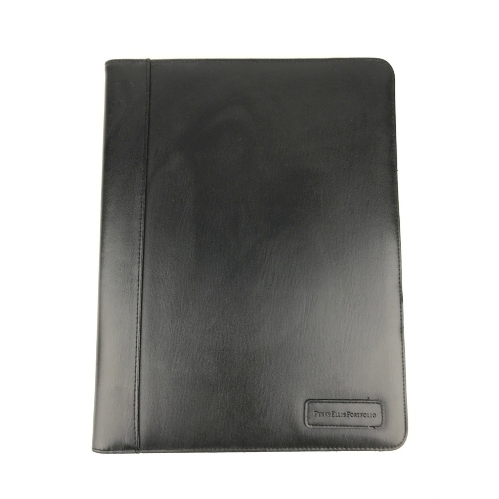 Perry Ellis Portfolio Folio‎ Black Leather Business Organizer Calculator Notepad